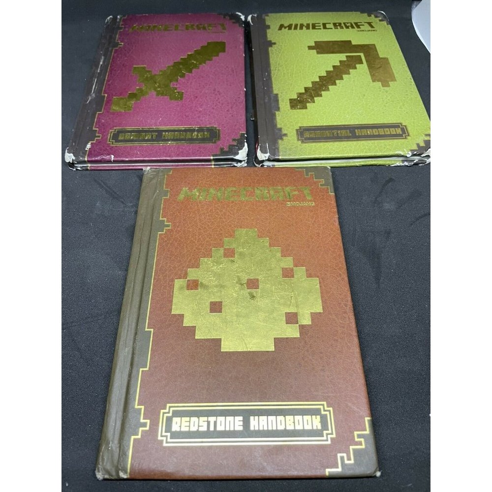 Lot Of 3 Minecraft Handbook Set By Mojang Redstone, Combat, Construction